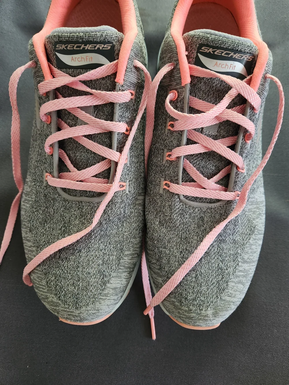 Skechers Arch Fit Women's Gray and Pink Lace-Up Sneakers